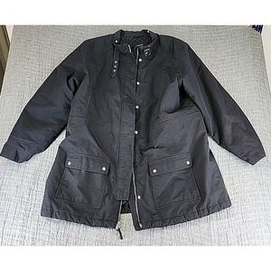 Lands' End Jacket Womens 1X Coat Quilt Lined Parka Black Full Zip Nylon Winter